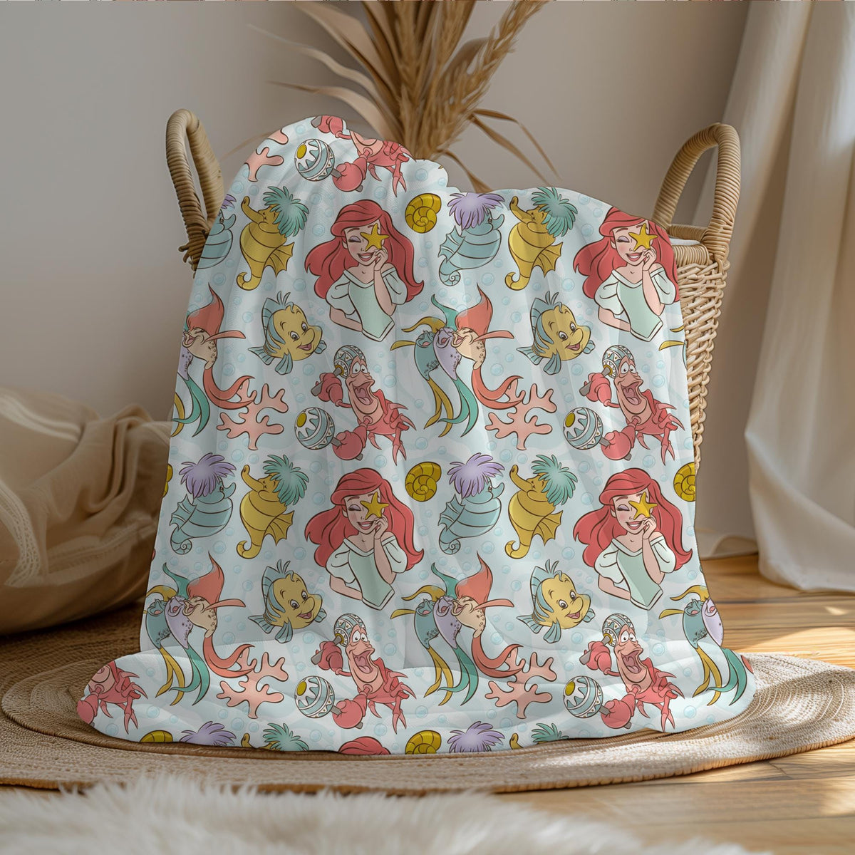 Little Mermaid Sherpa Blanket, Disney Princess Ariel Blanket for Kids, Customizable Baby Blanket, Gift for Girls, Disney Plush Blanket