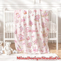 Personalized Watercolor Pink Christmas Blanket, Gingerbread House Stocking Christmas Tree Home Decor, Holiday Custom Name Baby Girl Blanket