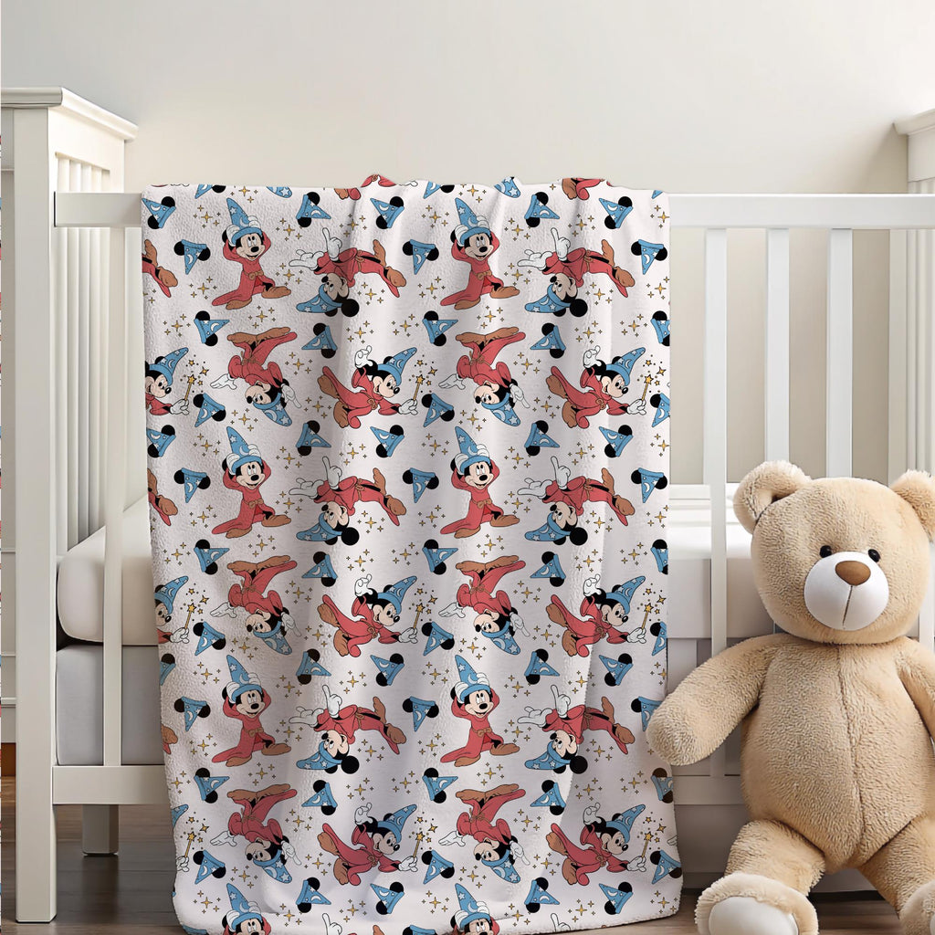 Sorcerer Mickey Sherpa Blanket, Toddler Blanket, Customizable Baby Blanket, Disney Home Decor, Disney Blanket for Kids, Baby Shower Gift
