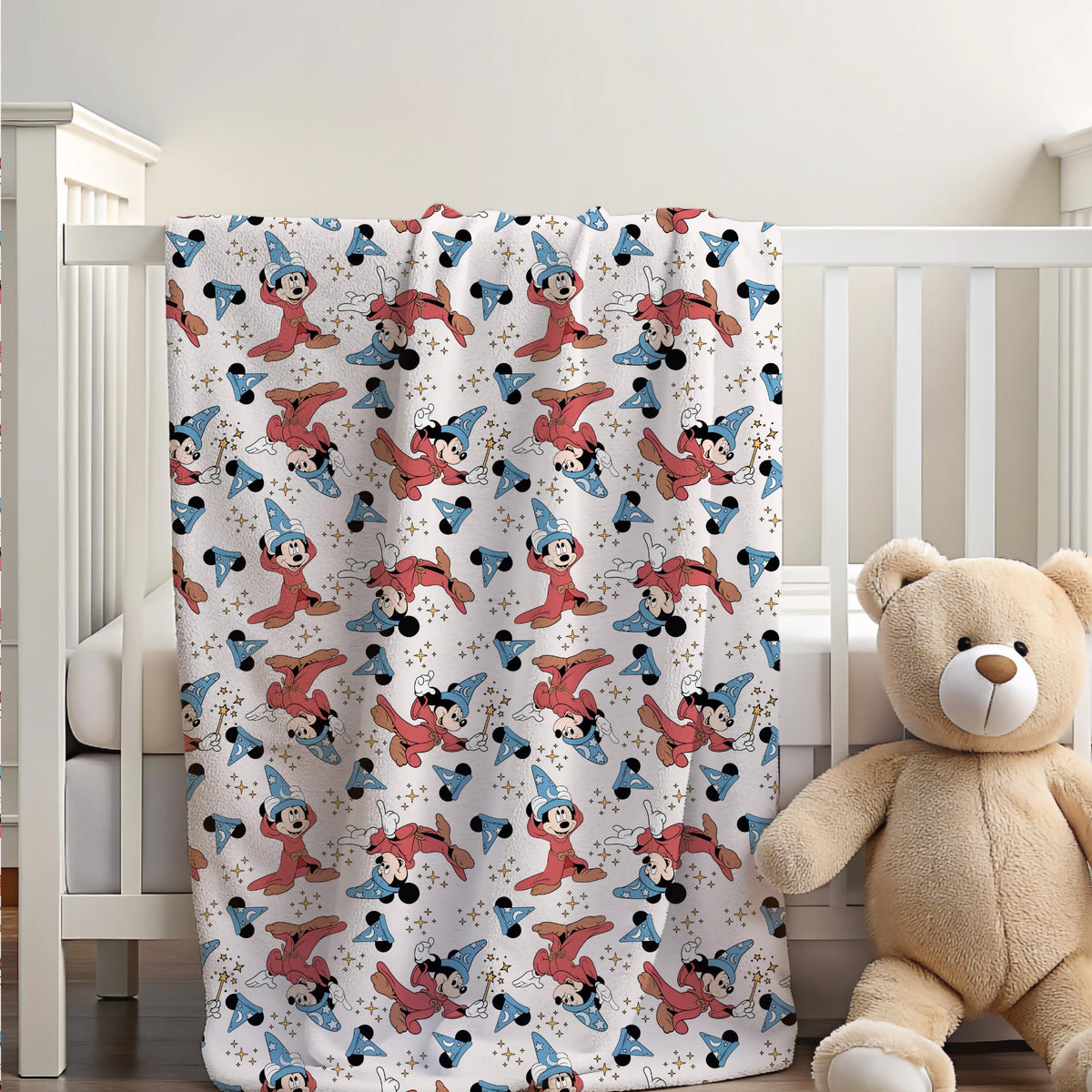 Sorcerer Mickey Sherpa Blanket, Toddler Blanket, Customizable Baby Blanket, Disney Home Decor, Disney Blanket for Kids, Baby Shower Gift