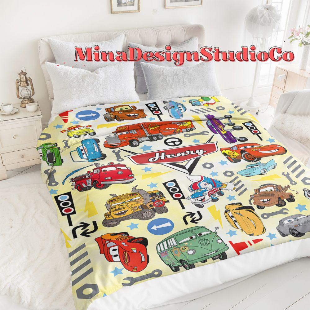 Personalized Watercolor Disney Cars Blanket, Lightning McQueen Mater Doc Hudson Sally Birthday Boy, Birthday Girl Home Decor, Cars Family