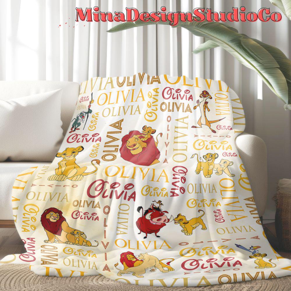 Personalized Watercolor Disney The Lion King Blanket, Simba Timon Pumbaa Hakuna Matata Birthday Boy, Mufasa Scar Lion King Family Home Decor