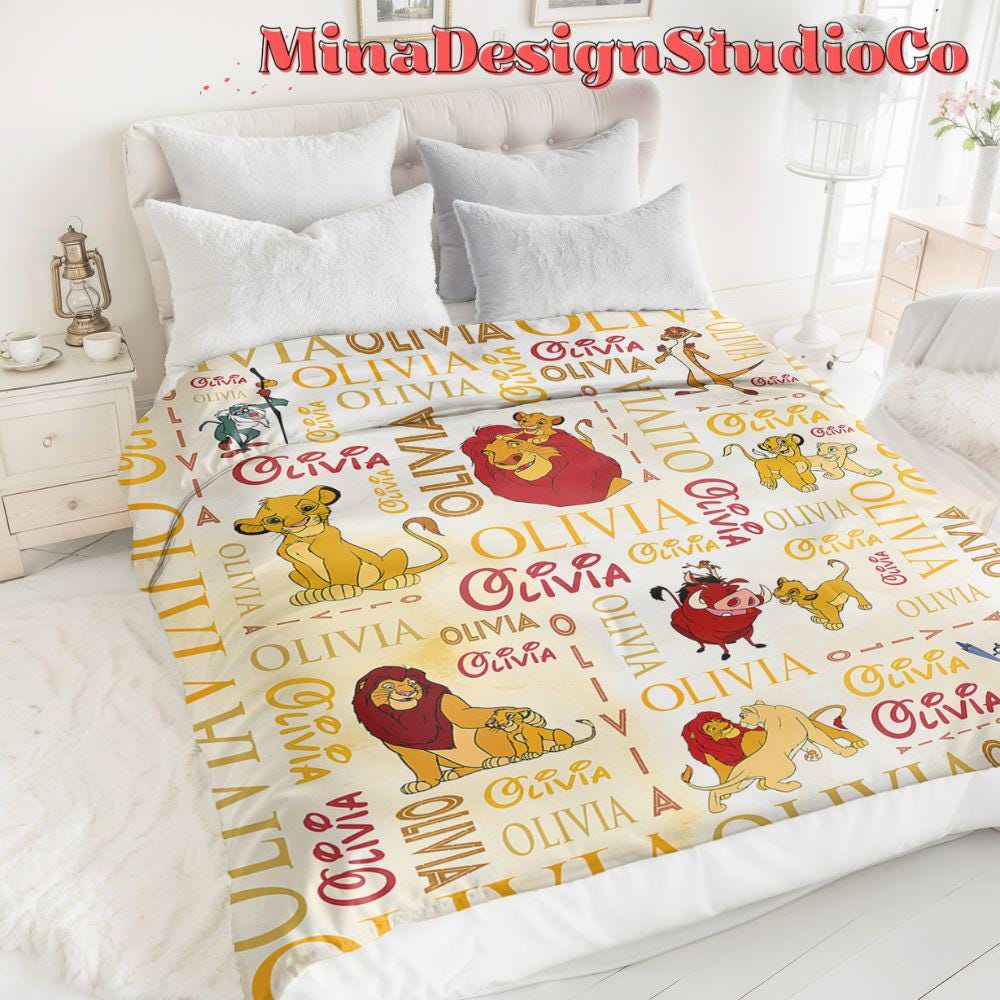 Personalized Watercolor Disney The Lion King Blanket, Simba Timon Pumbaa Hakuna Matata Birthday Boy, Mufasa Scar Lion King Family Home Decor