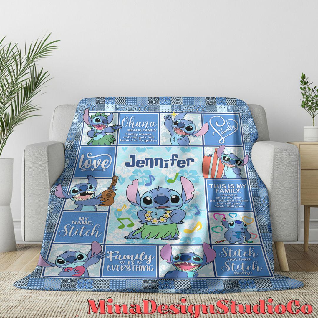 Personalized Disney Stitch Blanket, Ohana Means Family Lilo & Stitch Birthday Boy Gift, Birthday Girl Home Decoration, Birthday Gift for Kid