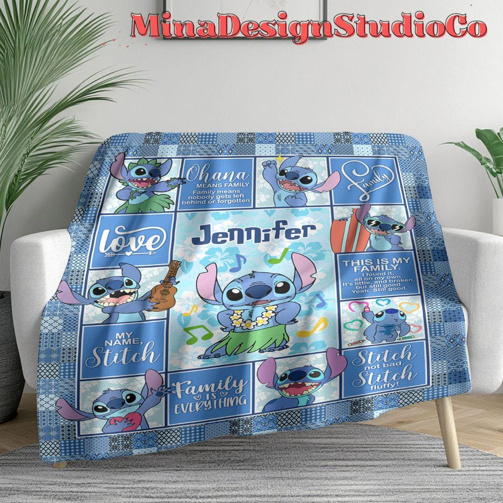 Personalized Disney Stitch Blanket, Ohana Means Family Lilo & Stitch Birthday Boy Gift, Birthday Girl Home Decoration, Birthday Gift for Kid