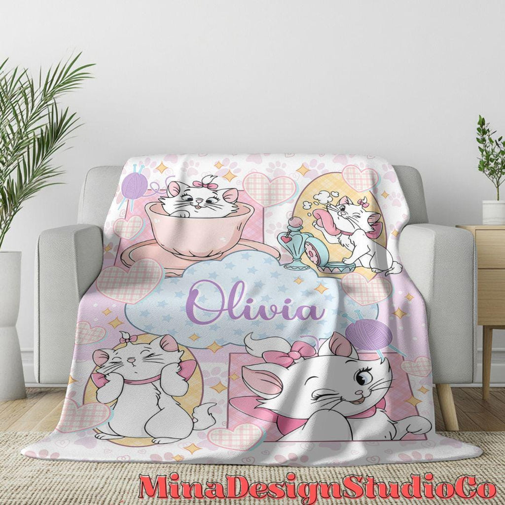 Personalized The Aristocats Marie Disney Cat Blanket, Cat Lovers Birthday Girl Gift Home Decor, Baby Girl Blanket, Christmas Cat Mom Gifts