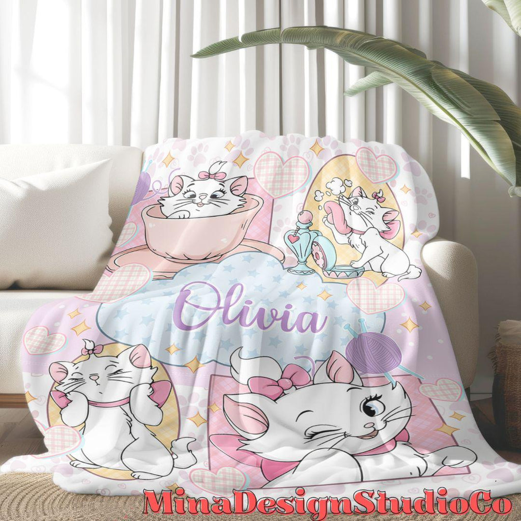 Personalized The Aristocats Marie Disney Cat Blanket, Cat Lovers Birthday Girl Gift Home Decor, Baby Girl Blanket, Christmas Cat Mom Gifts