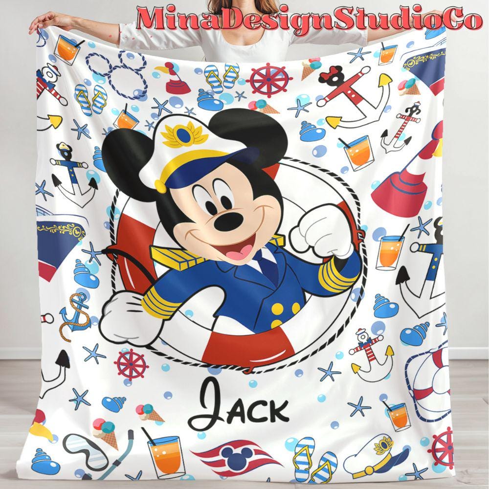 Personalized All Characters Disney Cruise Blanket, Mickey & Friends Birthday Cruise Gift Home Decor, Disney Family Cruise Vacation 2025 Gift