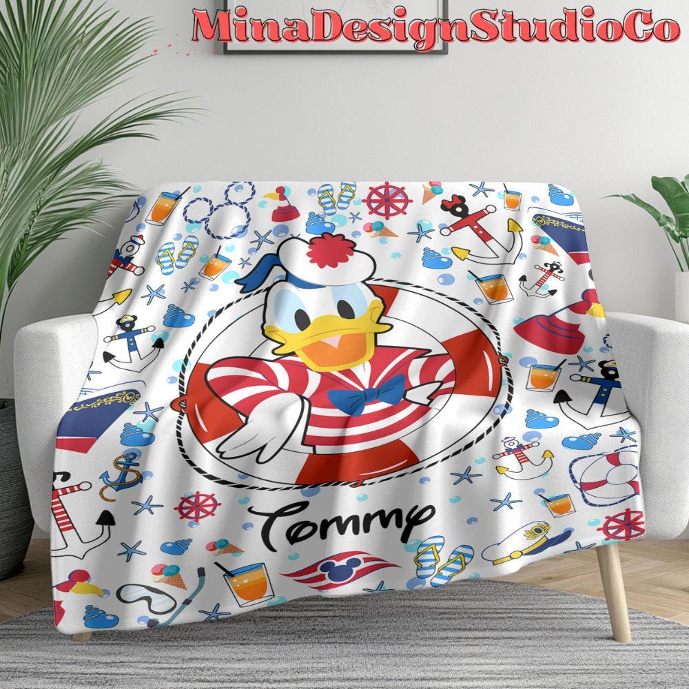 Personalized All Characters Disney Cruise Blanket, Mickey & Friends Birthday Cruise Gift Home Decor, Disney Family Cruise Vacation 2025 Gift