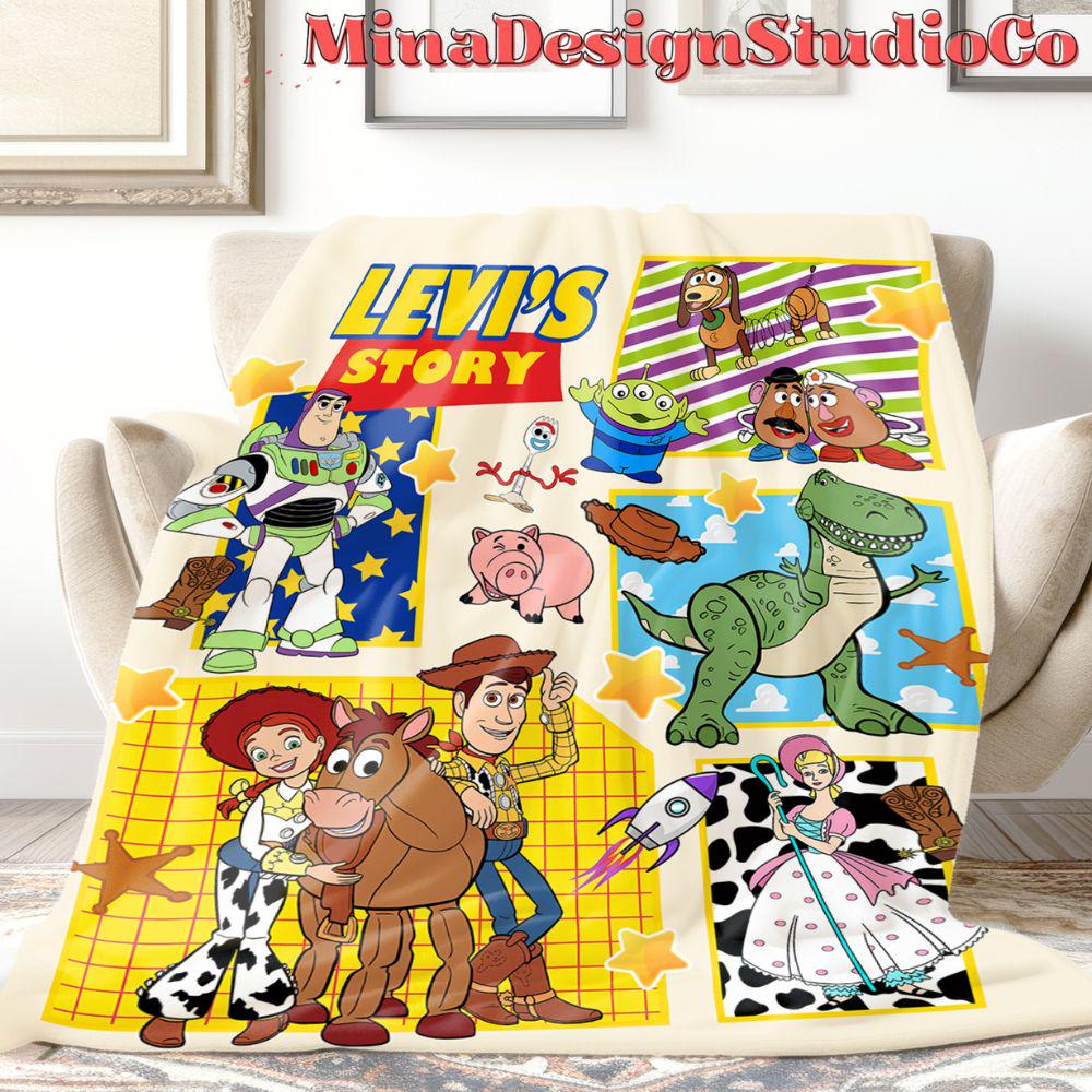 Personalized Disney Toy Story Blanket, Buzz Lightyear Woody Jessie Bo Peep Rex Birthday Gift Home Decor, Family Blanket, Birthday Boy/Girl