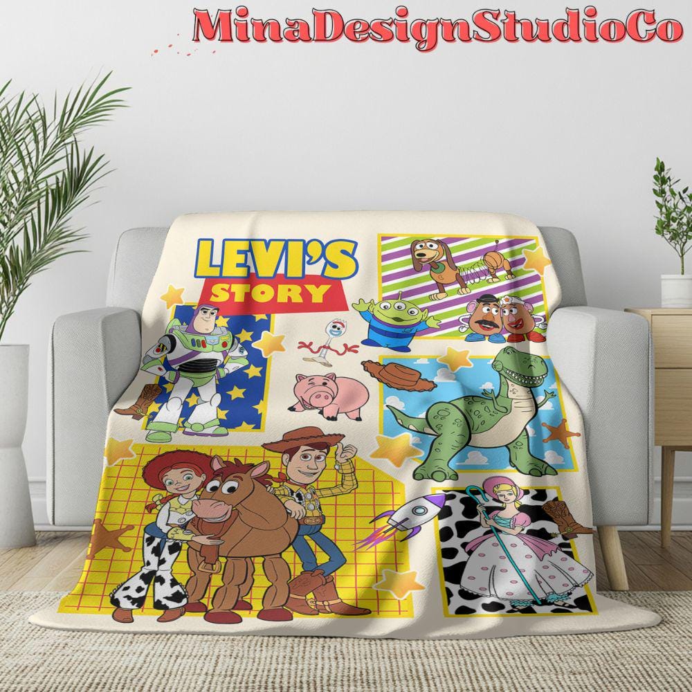 Personalized Disney Toy Story Blanket, Buzz Lightyear Woody Jessie Bo Peep Rex Birthday Gift Home Decor, Family Blanket, Birthday Boy/Girl
