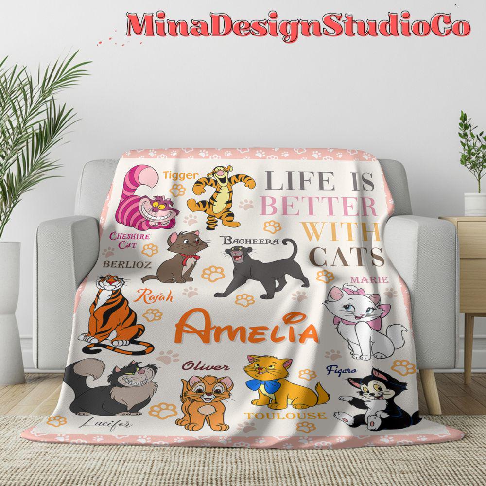 Personalized Disney Cat Blanket, The Aristocats Marie Toulouse Berlioz Cat Lovers Birthday Gift Home Decor, Cheshire Cat Christmas Cat Mom