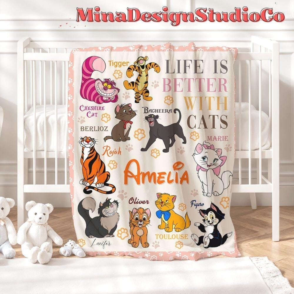 Personalized Disney Cat Blanket, The Aristocats Marie Toulouse Berlioz Cat Lovers Birthday Gift Home Decor, Cheshire Cat Christmas Cat Mom