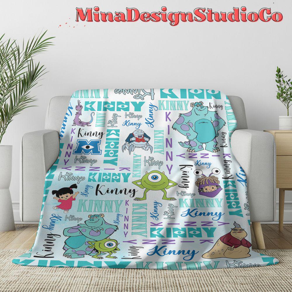 Personalized Watercolor Disney Monsters Inc Blanket, Monsters University Mike Wazowski Sully Boo Birthday Boy/Girl Gift, Family Home Decor
