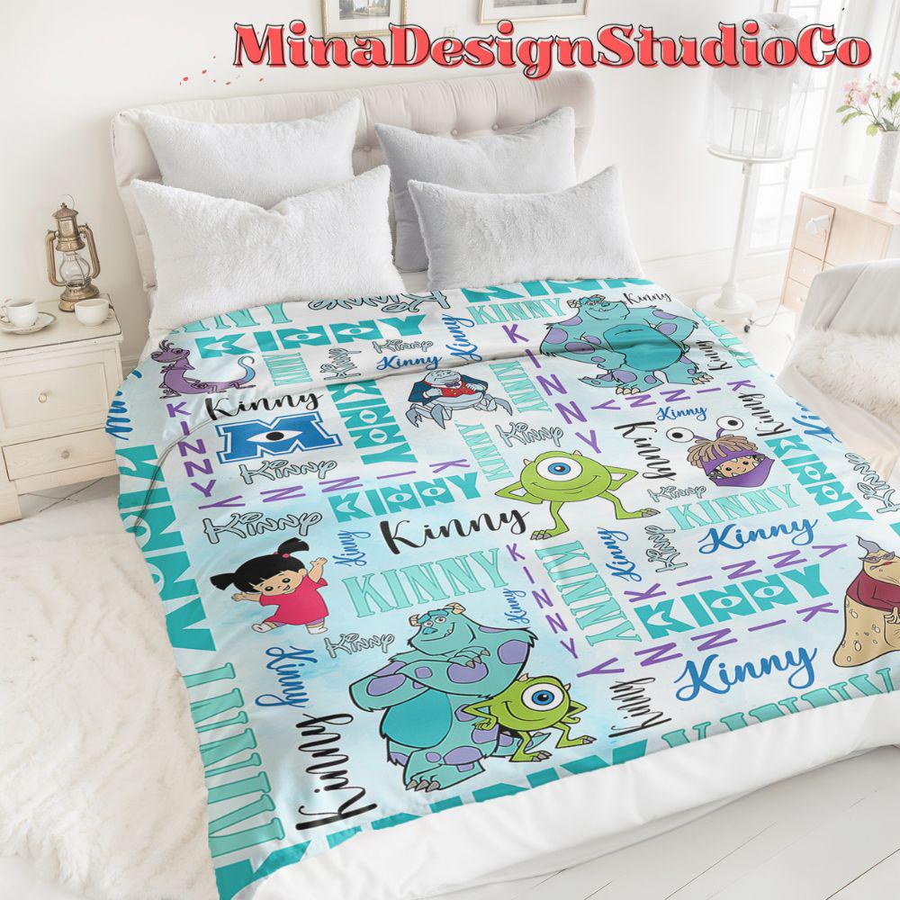 Personalized Watercolor Disney Monsters Inc Blanket, Monsters University Mike Wazowski Sully Boo Birthday Boy/Girl Gift, Family Home Decor