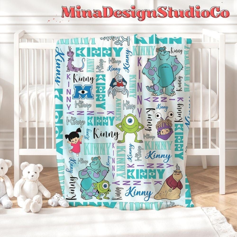 Personalized Watercolor Disney Monsters Inc Blanket, Monsters University Mike Wazowski Sully Boo Birthday Boy/Girl Gift, Family Home Decor