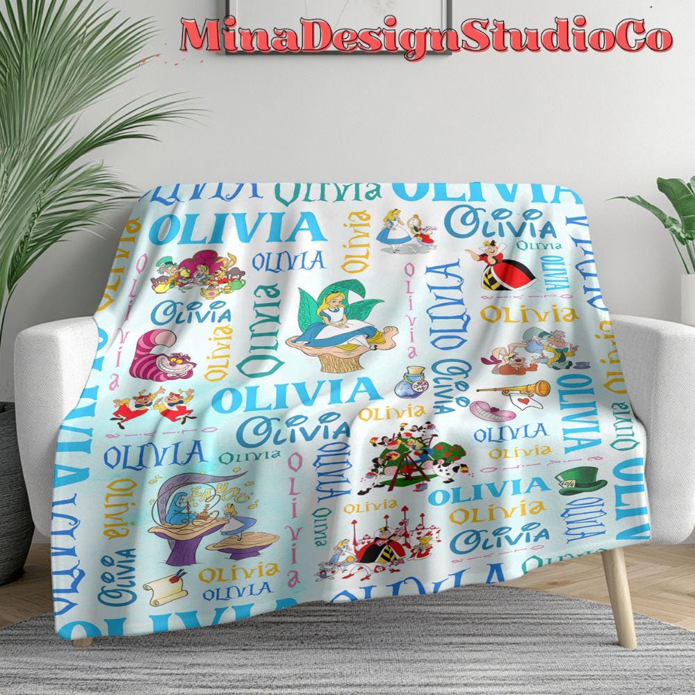 Personalized Disney Alice in Wonderland Blanket, Watercolor Disney Princess Blanket, Alice Birthday Girl Gift Home Decor, Baby Girl Blanket