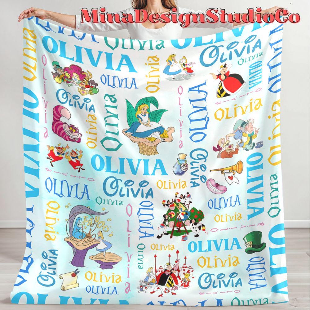 Personalized Disney Alice in Wonderland Blanket, Watercolor Disney Princess Blanket, Alice Birthday Girl Gift Home Decor, Baby Girl Blanket