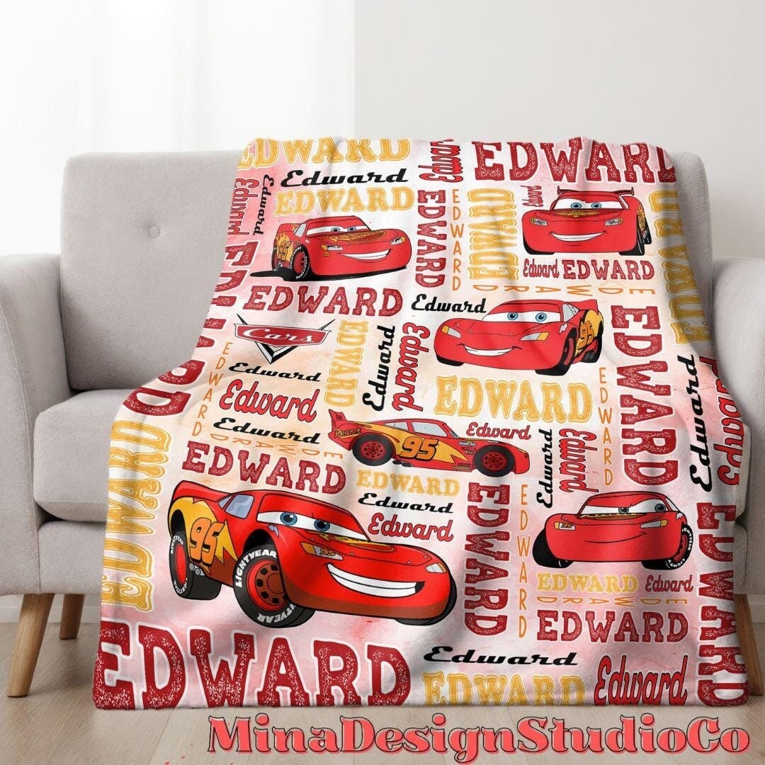 Personalized Disney Cars Blanket, Lightning McQueen Mater Doc Hudson Sally Birthday Boy Gift, Birthday Girl Home Decor, Family Cars Birthday