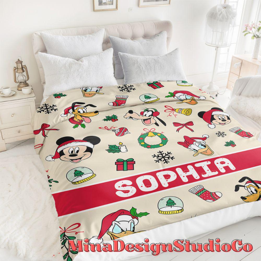 Personalized Mickey & Friends Santa Disney Christmas Blanket, Mickey's Very Merry Christmas Party, Holiday Family Christmas Tree Home Decor