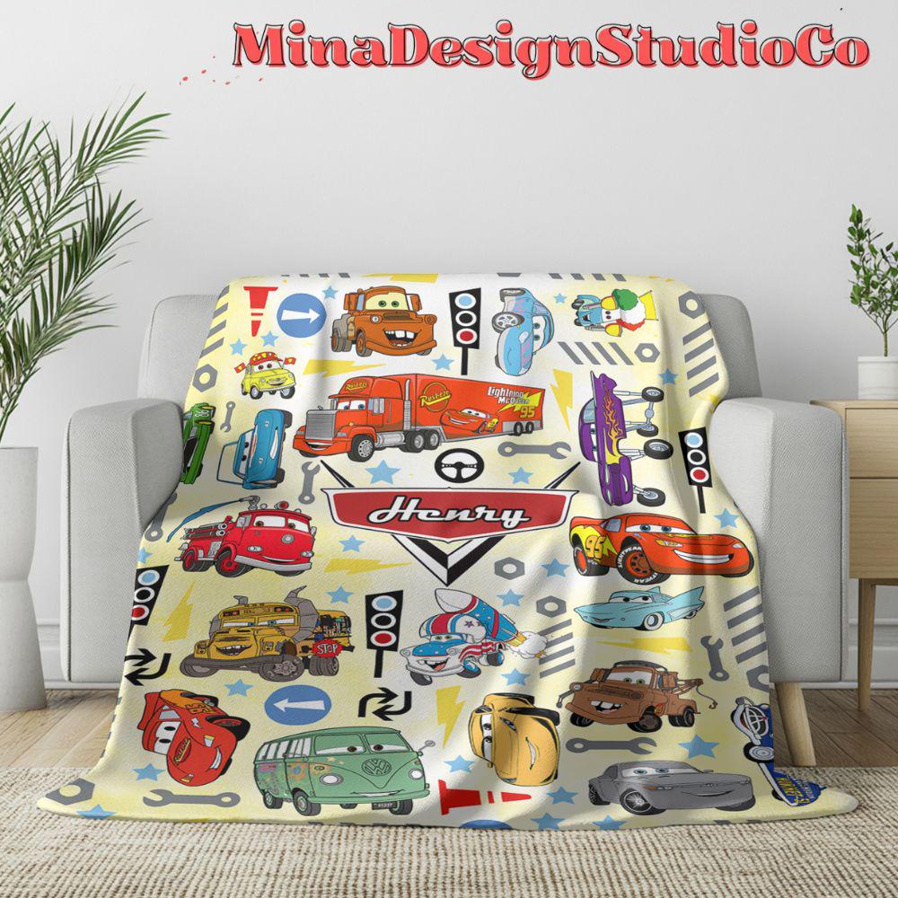 Personalized Watercolor Disney Cars Blanket, Lightning McQueen Mater Doc Hudson Sally Birthday Boy, Birthday Girl Home Decor, Cars Family