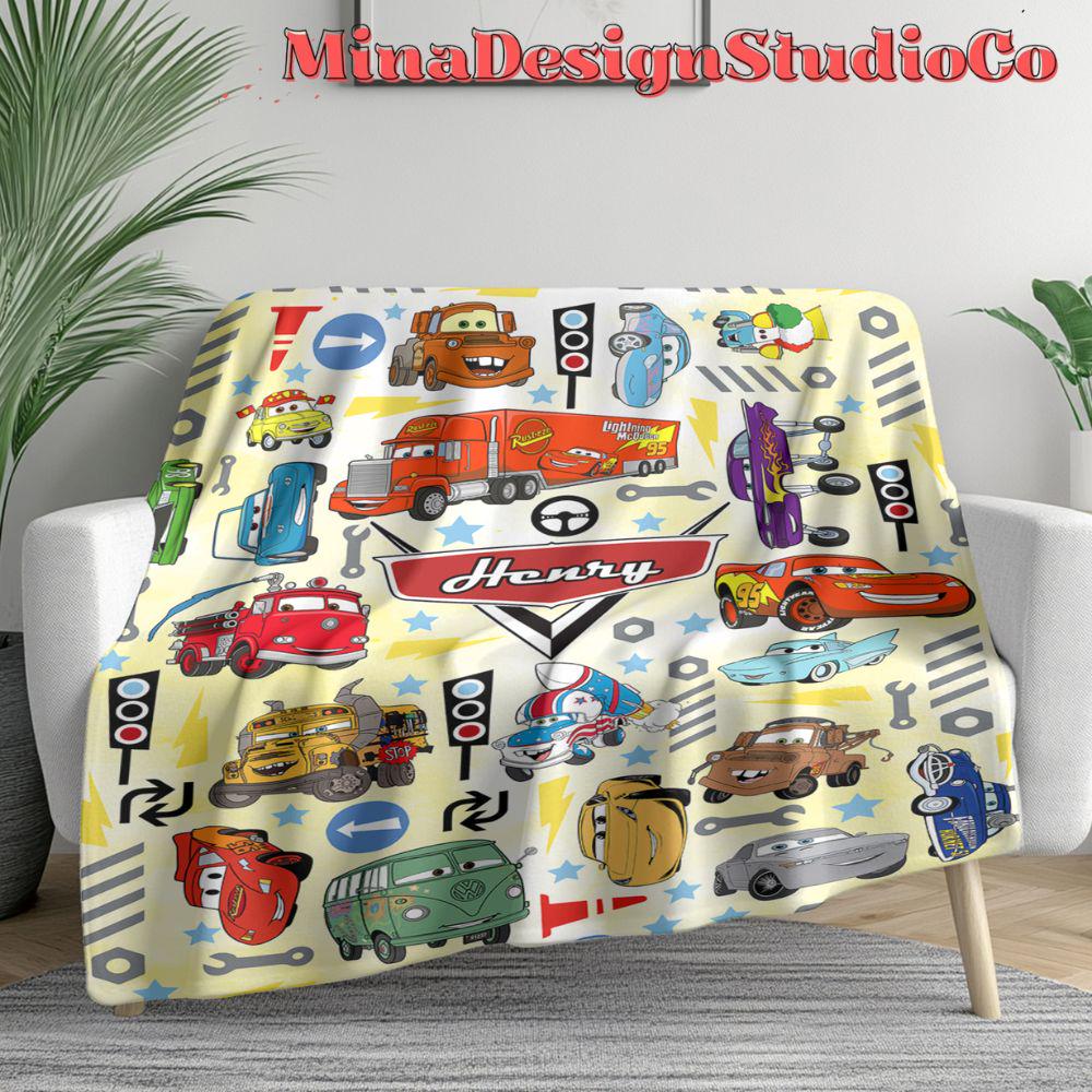 Personalized Watercolor Disney Cars Blanket, Lightning McQueen Mater Doc Hudson Sally Birthday Boy, Birthday Girl Home Decor, Cars Family