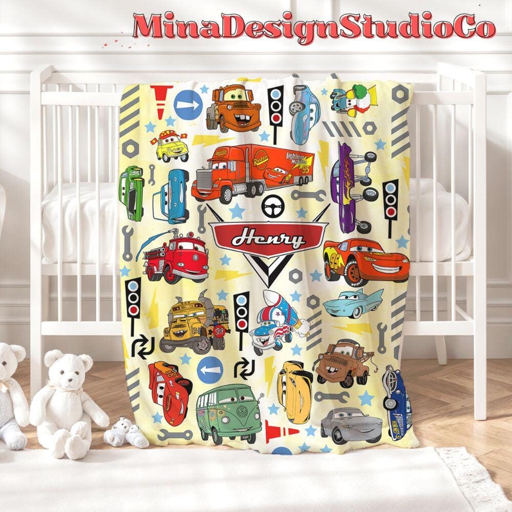 Personalized Watercolor Disney Cars Blanket, Lightning McQueen Mater Doc Hudson Sally Birthday Boy, Birthday Girl Home Decor, Cars Family