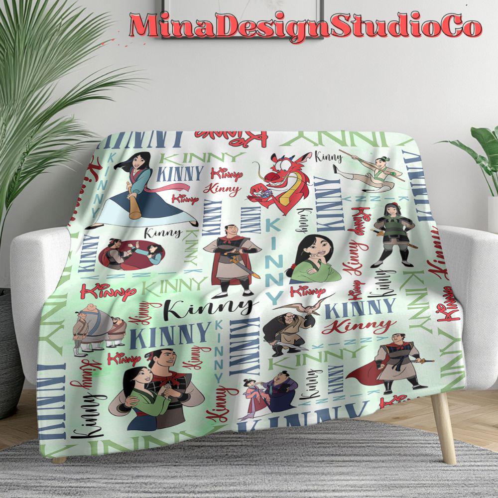 Personalized Watercolor Disney Mulan Blanket, Disney Princess Mulan Blanket, Baby Girl Mulan Birthday Girl Home Decor, Mushu Family Blanket
