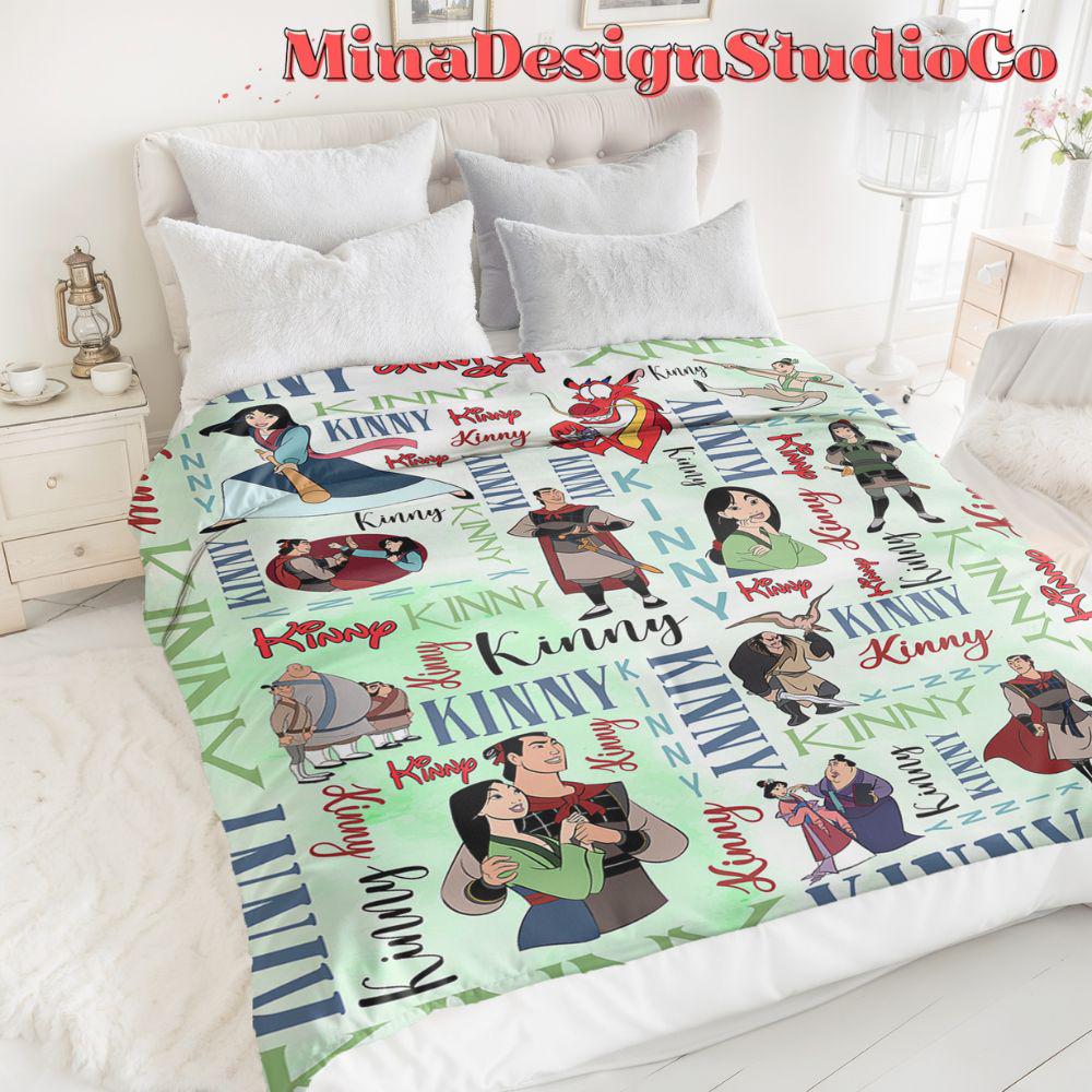 Personalized Watercolor Disney Mulan Blanket, Disney Princess Mulan Blanket, Baby Girl Mulan Birthday Girl Home Decor, Mushu Family Blanket