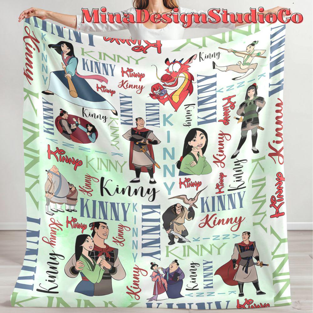 Personalized Watercolor Disney Mulan Blanket, Disney Princess Mulan Blanket, Baby Girl Mulan Birthday Girl Home Decor, Mushu Family Blanket