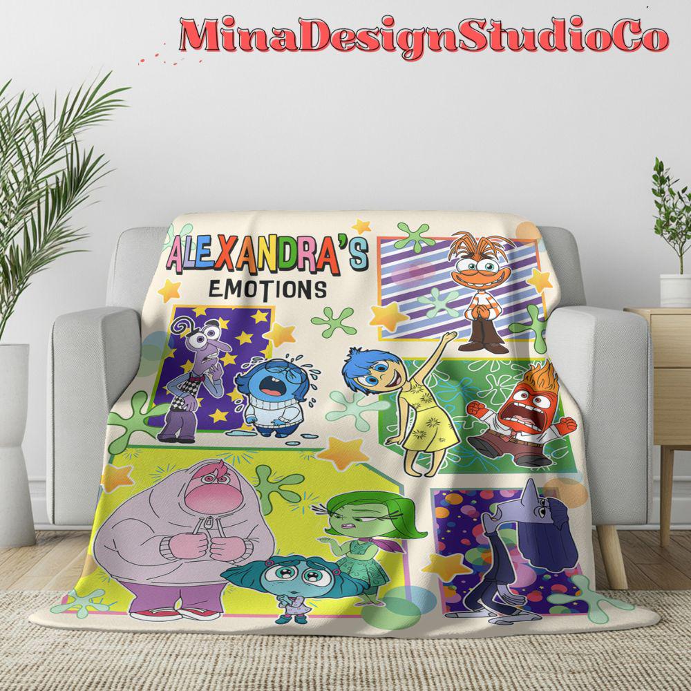 Personalized Disney Inside Out Blanket, Inside Out 2 Emotions Joy Anxiety Birthday Boy, Birthday Girl Home Decor, Okay To Feel All The Feels