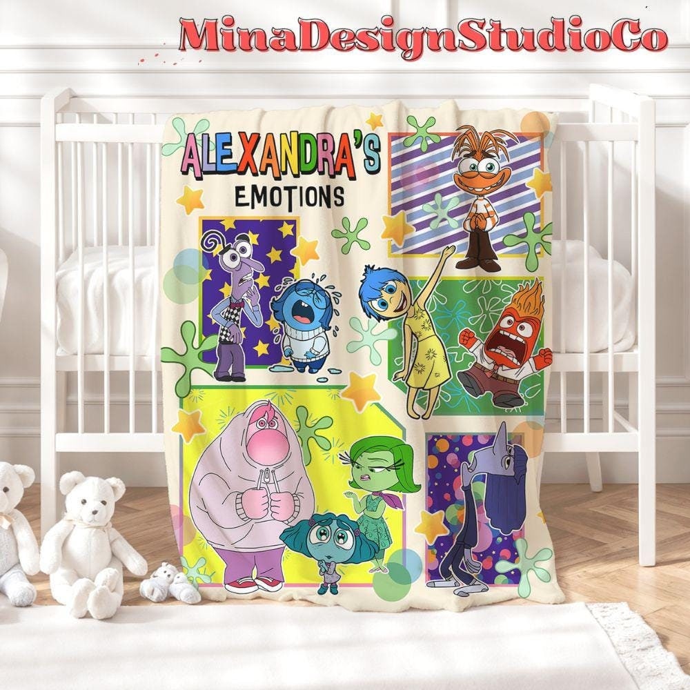 Personalized Disney Inside Out Blanket, Inside Out 2 Emotions Joy Anxiety Birthday Boy, Birthday Girl Home Decor, Okay To Feel All The Feels
