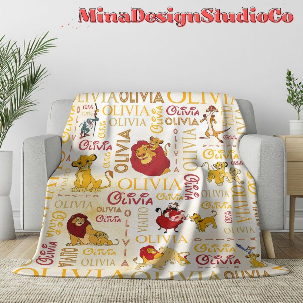 Personalized Watercolor Disney The Lion King Blanket, Simba Timon Pumbaa Hakuna Matata Birthday Boy, Mufasa Scar Lion King Family Home Decor