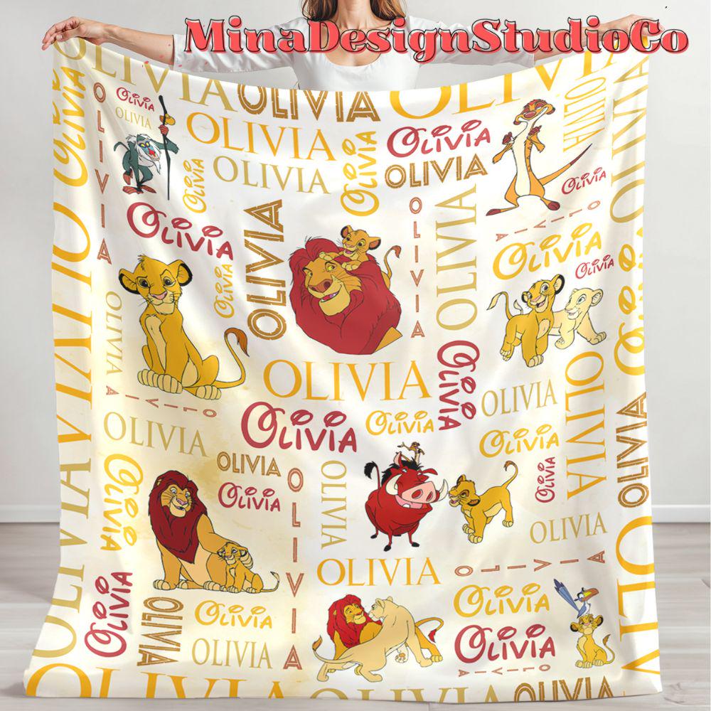 Personalized Watercolor Disney The Lion King Blanket, Simba Timon Pumbaa Hakuna Matata Birthday Boy, Mufasa Scar Lion King Family Home Decor
