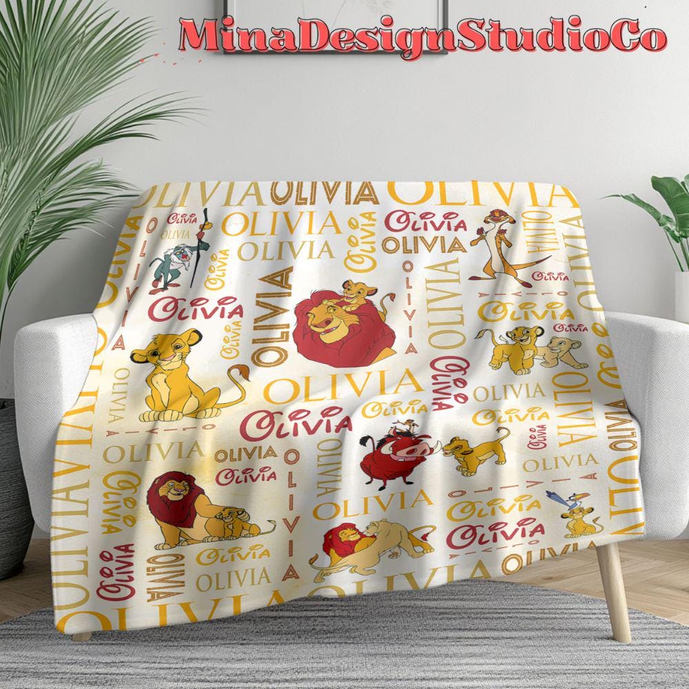 Personalized Watercolor Disney The Lion King Blanket, Simba Timon Pumbaa Hakuna Matata Birthday Boy, Mufasa Scar Lion King Family Home Decor