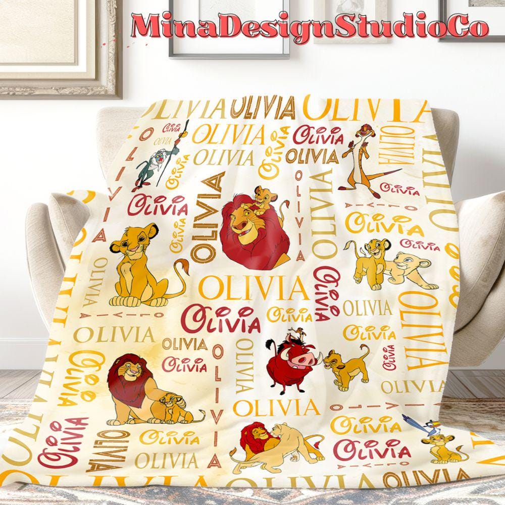 Personalized Watercolor Disney The Lion King Blanket, Simba Timon Pumbaa Hakuna Matata Birthday Boy, Mufasa Scar Lion King Family Home Decor