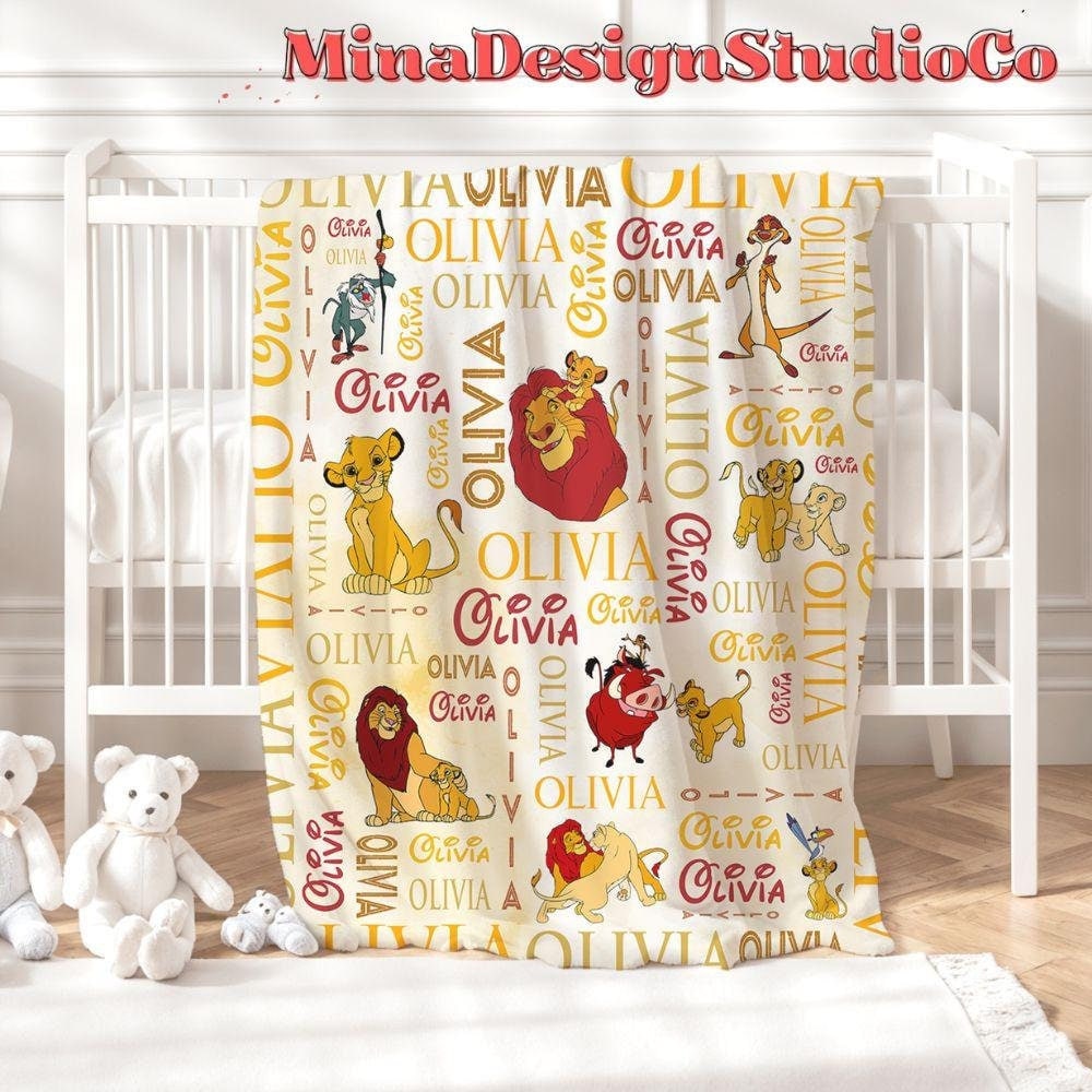 Personalized Watercolor Disney The Lion King Blanket, Simba Timon Pumbaa Hakuna Matata Birthday Boy, Mufasa Scar Lion King Family Home Decor