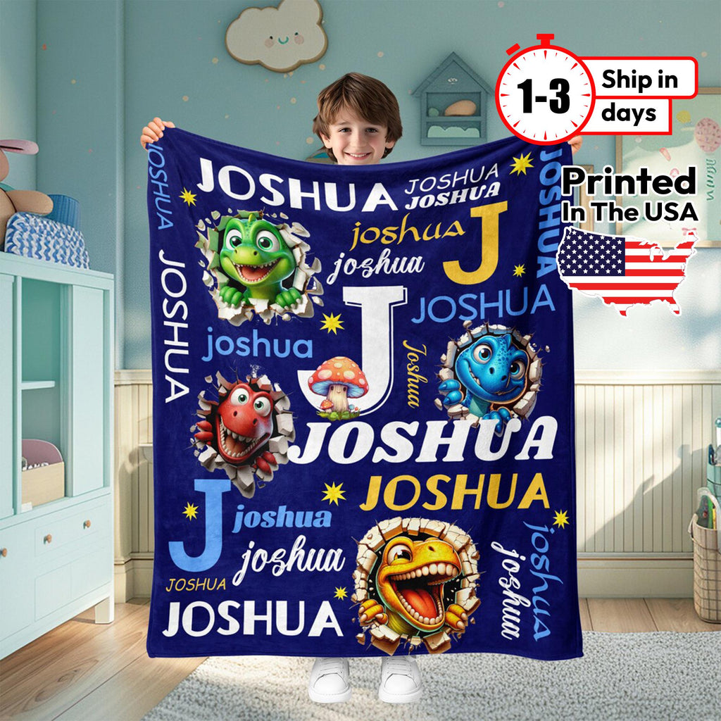 Personalized Custom Blanket, Name Blanket, Kids Blanket, Baby Shower Gift, Dinosaur Blanket, Back to School Blanket, Personalized Gift