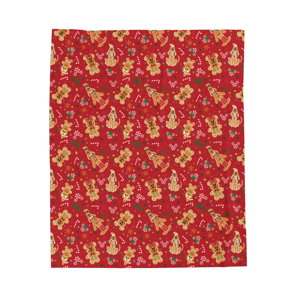 Mickey and Minnie Christmas Gingerbread Velveteen Plush Blanket, Gift for Disney Fan, Holiday Throw Blanket Festive Holiday Home Decor