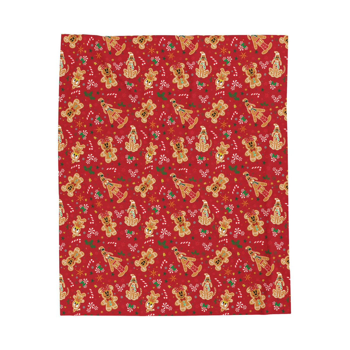 Mickey and Minnie Christmas Gingerbread Velveteen Plush Blanket, Gift for Disney Fan, Holiday Throw Blanket Festive Holiday Home Decor