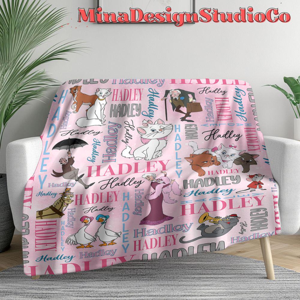 Personalized Watercolor Disney The Aristocats Blanket, The Aristocats Marie Cat Lovers Birthday Girl Home Decor Disney Cat Baby Girl Blanket