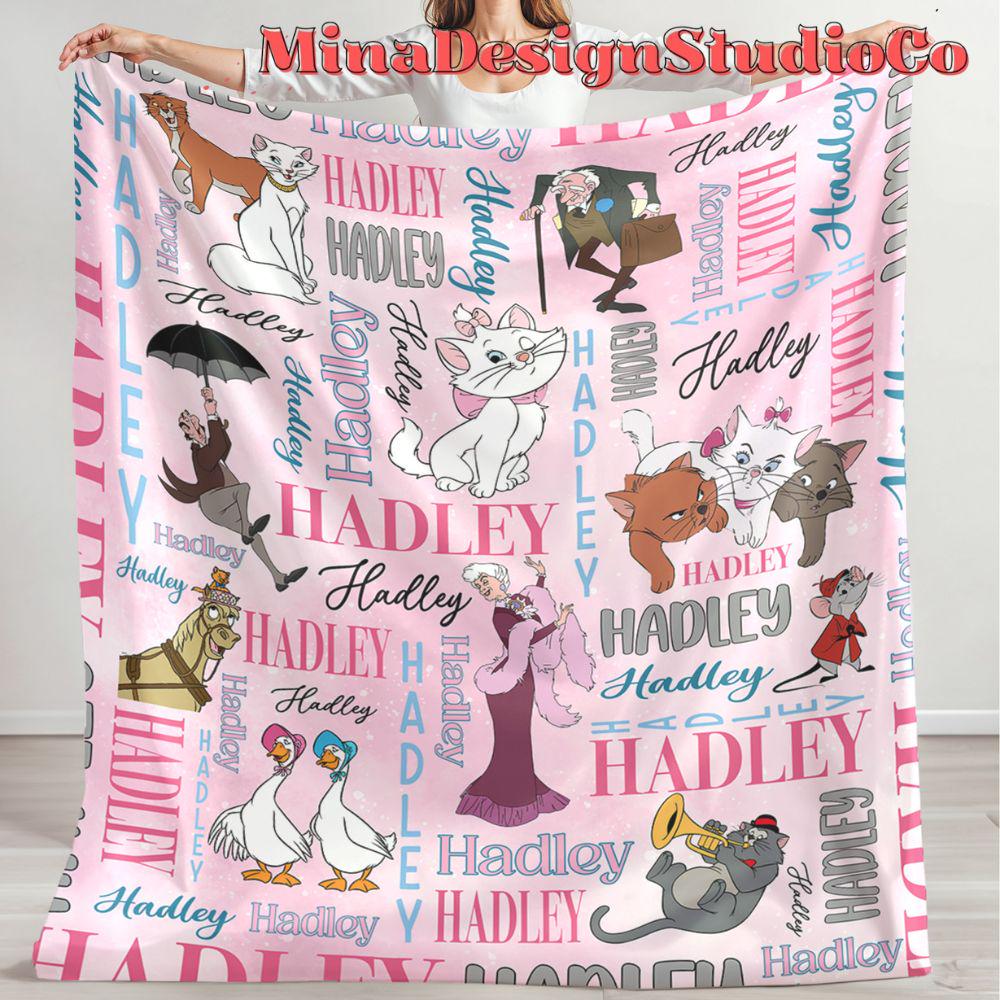 Personalized Watercolor Disney The Aristocats Blanket, The Aristocats Marie Cat Lovers Birthday Girl Home Decor Disney Cat Baby Girl Blanket