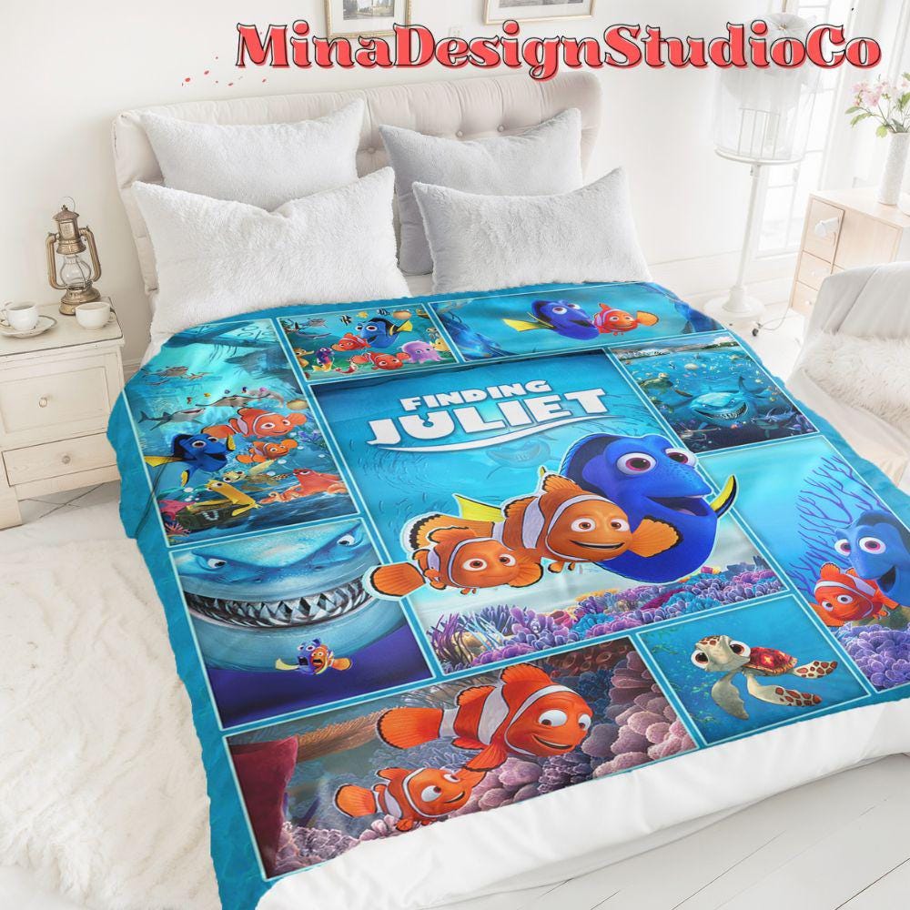 Personalized Disney Finding Nemo Blanket, Finding Dory Birthday Boy, Birthday Girl Home Decor, Marlin Bruce Squirt Crush Kids Family Blanket