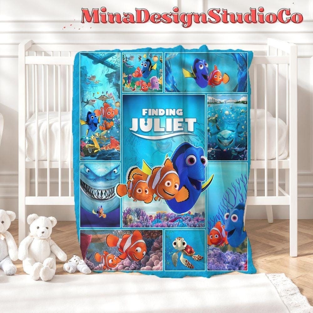 Personalized Disney Finding Nemo Blanket, Finding Dory Birthday Boy, Birthday Girl Home Decor, Marlin Bruce Squirt Crush Kids Family Blanket