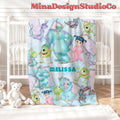 Personalized Watercolor Disney Monsters Inc Blanket, Monsters University Mike Wazowski Sully Boo Birthday Boy Gift, Birthday Girl Home Decor