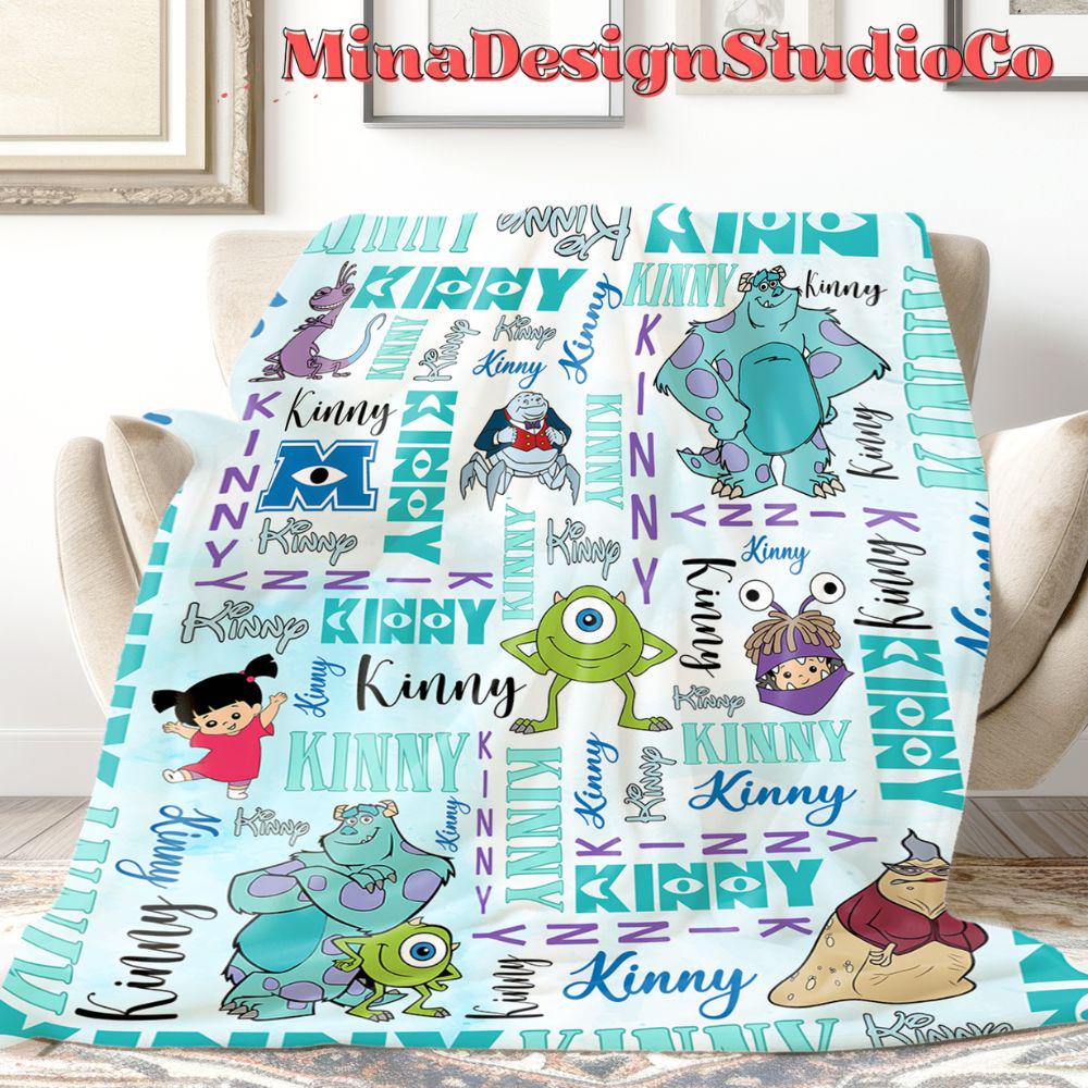 Personalized Watercolor Disney Monsters Inc Blanket, Monsters University Mike Wazowski Sully Boo Birthday Boy/Girl Gift, Family Home Decor
