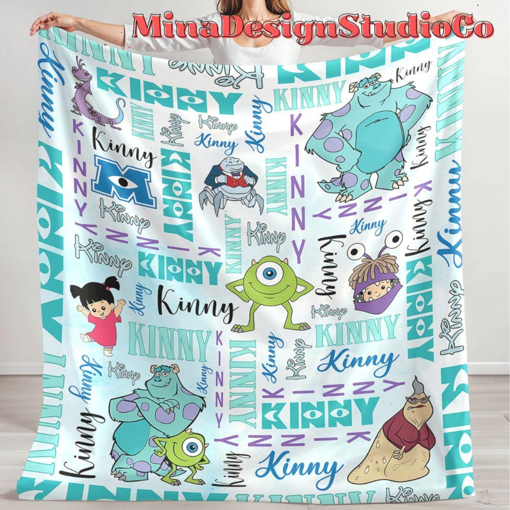 Personalized Watercolor Disney Monsters Inc Blanket, Monsters University Mike Wazowski Sully Boo Birthday Boy/Girl Gift, Family Home Decor