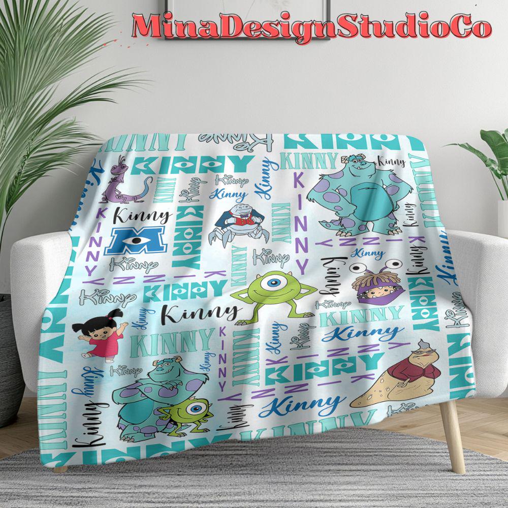 Personalized Watercolor Disney Monsters Inc Blanket, Monsters University Mike Wazowski Sully Boo Birthday Boy/Girl Gift, Family Home Decor