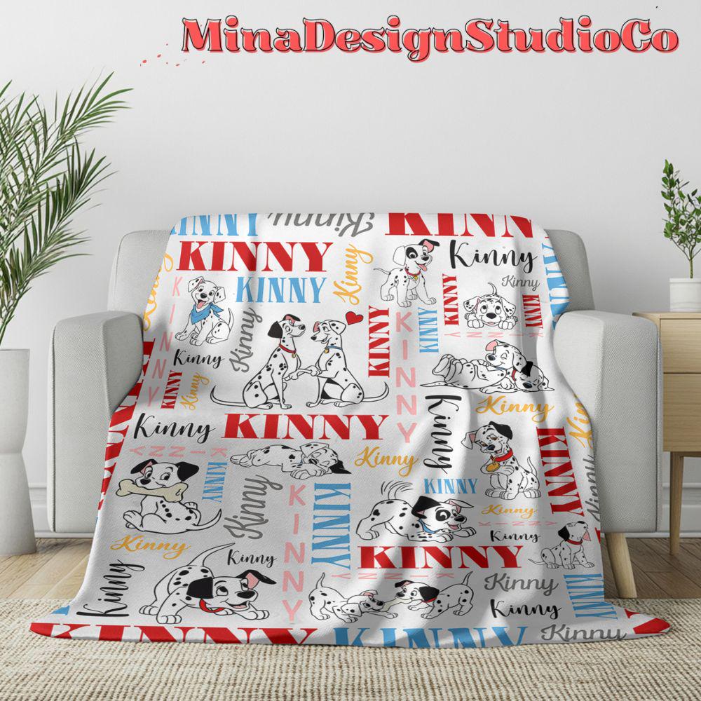 Personalized Watercolor Disney One Hundred and One Dalmatians Blanket, Disney Dog Lovers 101 Dalmatians Gift Home Decor, Dog Mom, Dog Dad