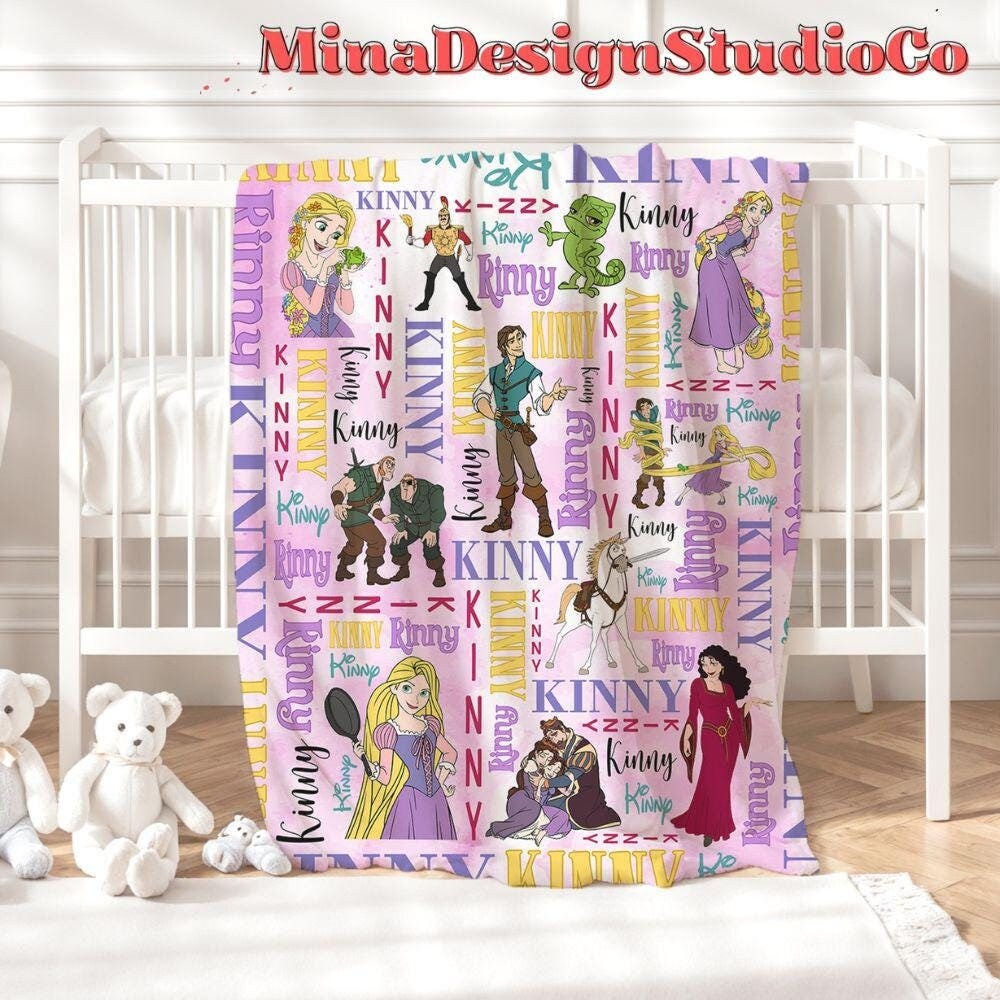 Personalized Disney Tangled Blanket, Watercolor Disney Princess Rapunzel Blanket, Rapunzel Birthday Girl Gift Home Decor, Baby Girl Blanket